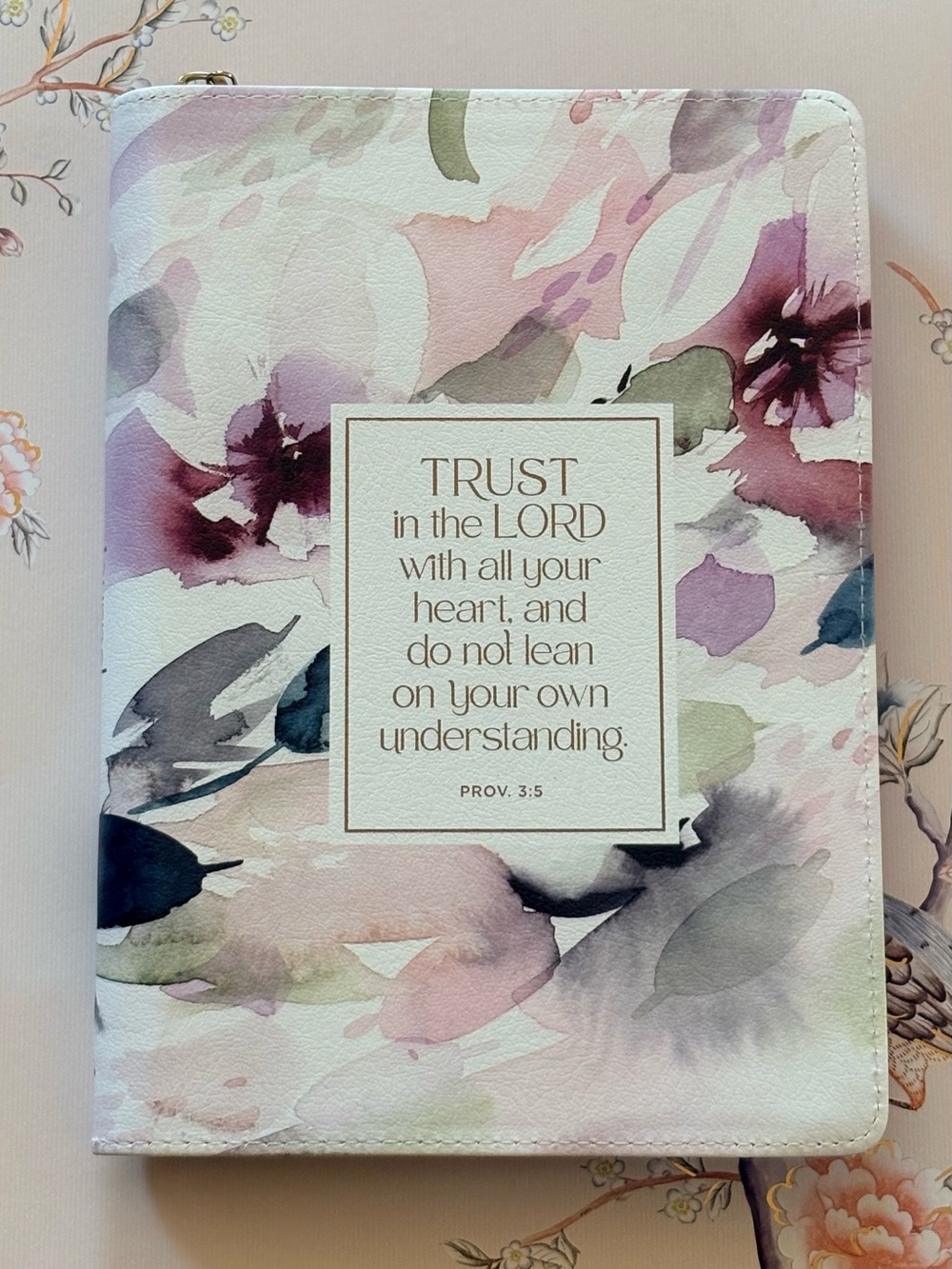 Christian Art Gifts Trust In The Lord Plum Floral Faux Leather Journal W/ Zipper